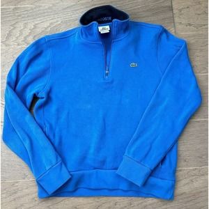 Lacoste Sweatshirt 1/4 Zip Pullover Cotton Bright Blue Sz 6 Pockets France Izod